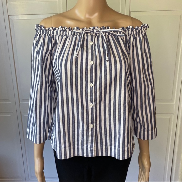 Madewell Shimmer Stripe Off-the-Shoulder Top Sz SM - Picture 5 of 8